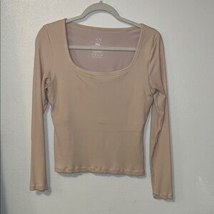 Klassy Network Women's Tan Ribbed Long Sleeve Top